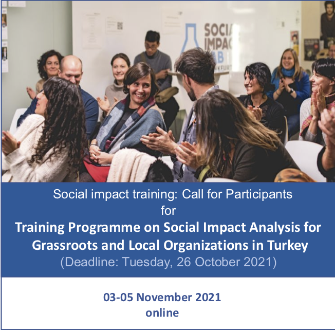 Call for Participation: Training Programme on Social Impact Analysis for Grassroots and Local Organisations in Turkey 3-5 November (Deadline: 26 October, 2021)